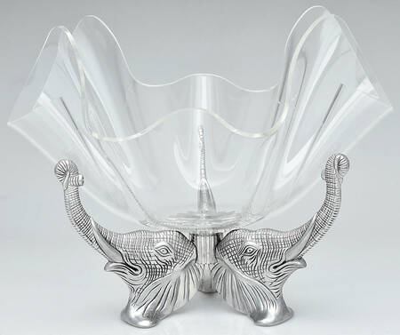 Elephants (Aluminum, Hollowware) 14" Acrylic Bowl w/Metal Stand