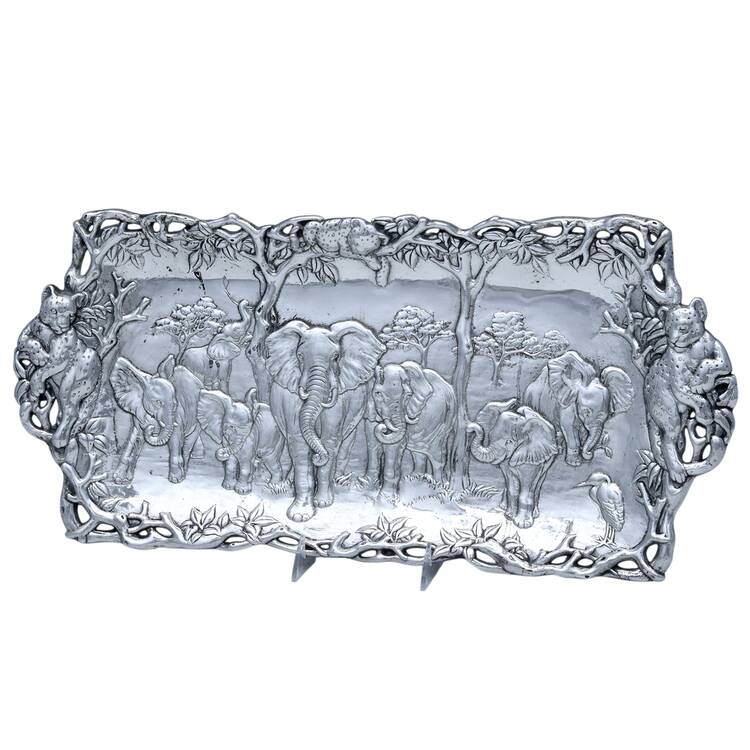 Elephants (Aluminum, Hollowware) 21" Rectangular Handled Tray
