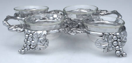 Grape (Aluminum, Hollowware) 5 Piece Custard Server Set (4 Glass Custard Cups & Stand)