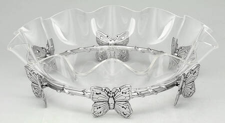 Butterfly (Aluminum, Serveware) 16" Acrylic Bowl with Metal Stand