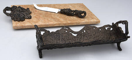 Grape Tuscan (Metal, Hollowware) Wood Cheese Board & Cracker Tray with Knife Set