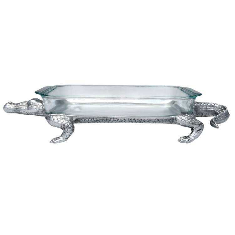 Alligator (Aluminum, Hollowware) 3 Quart Glass Oval Casserole w/Slvpt Lid & Undplt