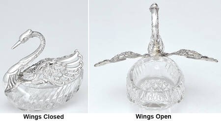Sterling Hollowware Swan Master Salt with Sterling Wing & Head & Crystal Base