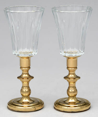 Brass Candlesticks Pair of Metal Votives with Glass Insert