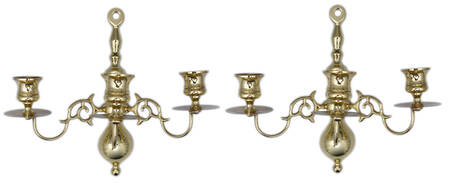 Brass Candlesticks Pair of 3 Arm Wall Sconces