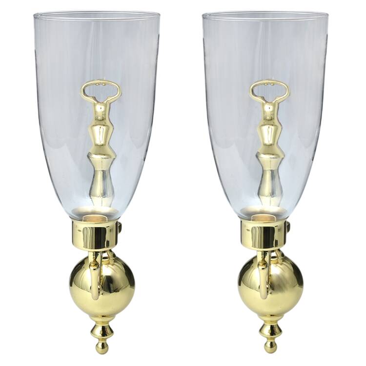 Brass Candlesticks Pair of Wall Sconces & Glass Globes