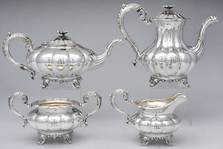 55 (Sterling, Hollowware) 4 Piece Tea Set (SCP, STP, SCR, SSUO)