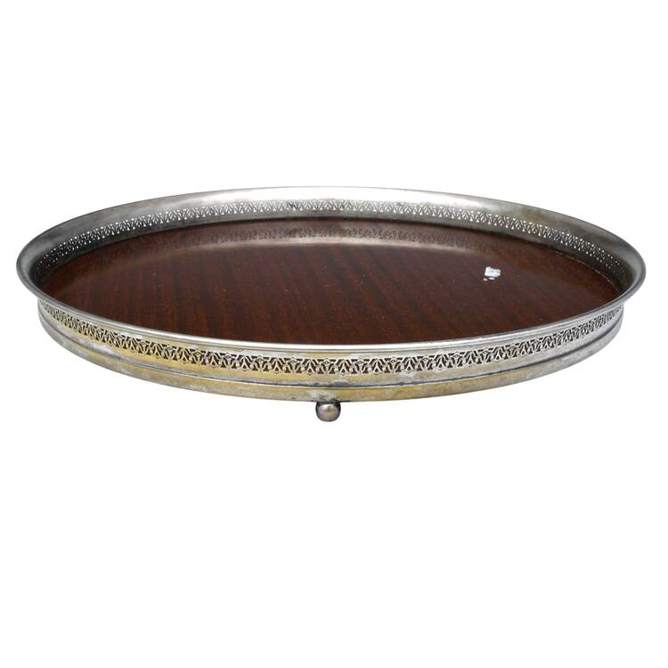 Silverplate Hollowware 14" Gallery Tray with Brown Lucite Center