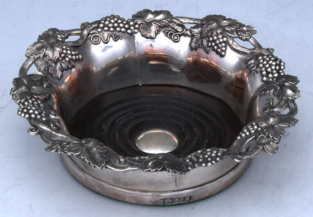 Silverplate Hollowware Wine Coaster with Wood Base