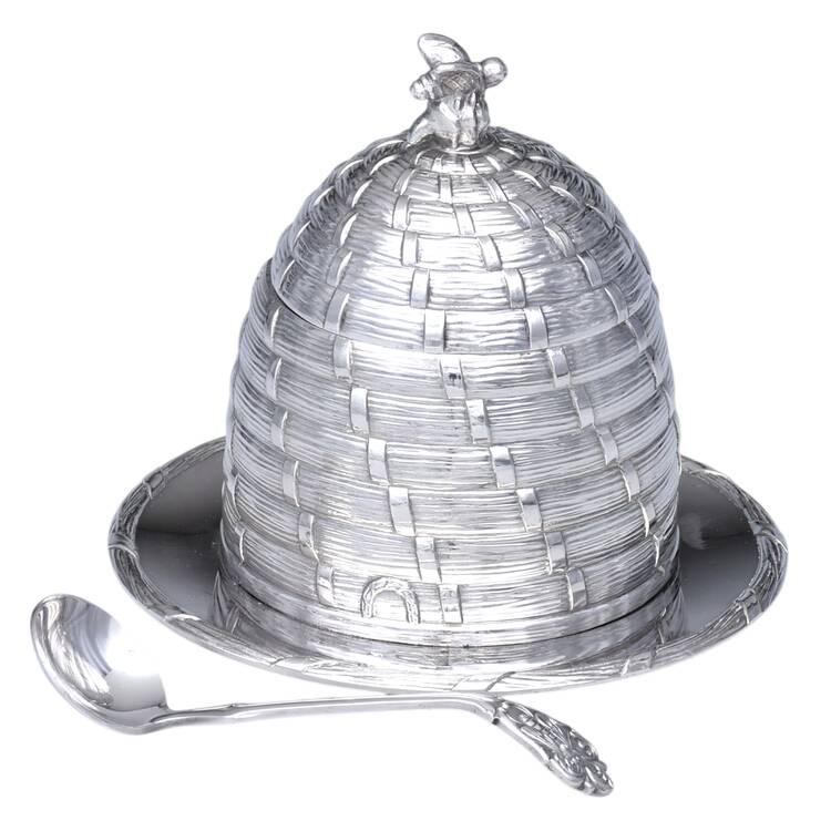 Silverplate Hollowware Honey Pot/Beehive with Spoon