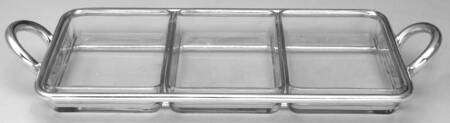 Vertigo (Silverplate, Hollowware) 4pc Condiment Bowl Set (3 Glass Bowls&Metal Stand)