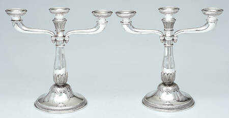 Malmaison (Sterling, Hollowware) Pair of Weighted 3 Light Candelabra