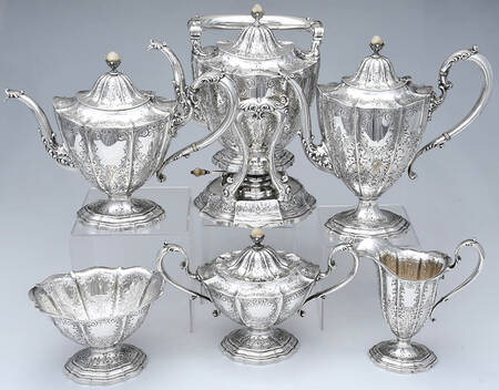 11822 (Sterling, Hollowware) 6 Piece Tea Set (SCP, STP, SCR, SSU, SWB, SKES)