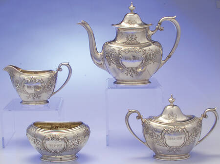 122 (Sterling, Hollowware) 4 Piece Tea Set (Tea Pot, Cream, Sugar & Waste)