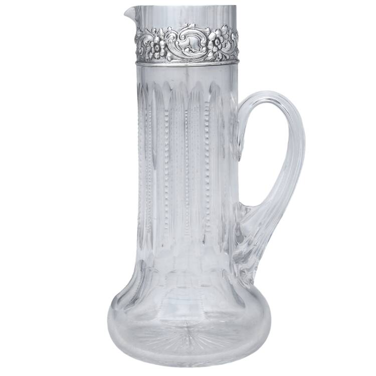 Repousse (Sterling, Hollowware) 24 Oz Glass Pitcher with Sterling Trim