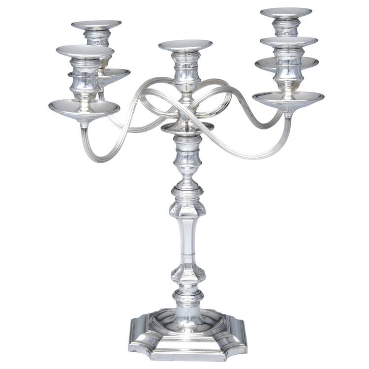 Silverplate Hollowware Weighted 5 Light Candelabra with Bobeche