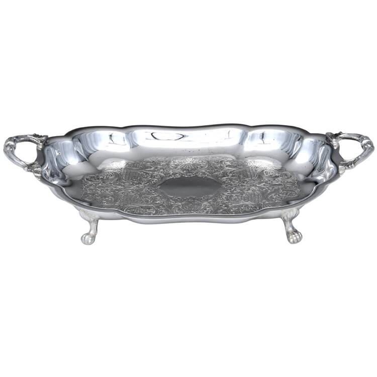 Silverplate Hollowware 9" Footed Handled Bread Tray