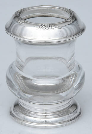 Rose of Sharon (Sterling, 1954, Hollowwaree) Crystal Toothpick Holder W/Sterling Rim & Base
