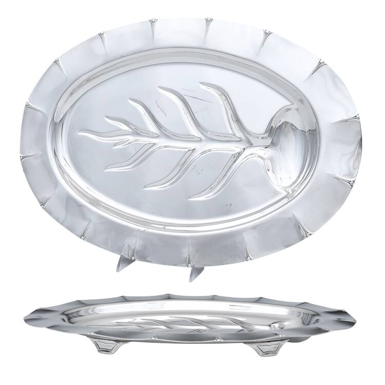 Silverplate Hollowware Meat Platter with Well Tree