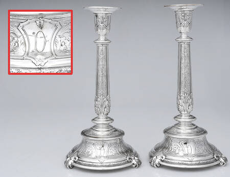 Florentine-Florenz (Sterling, 1901, Hollowware) Pair of 11" Weighted Candlesticks