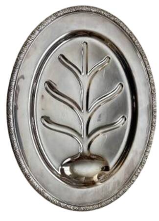 Floral Edge (Silverplate, Hollowware) 16" 4 Toed Meat Platter with Well