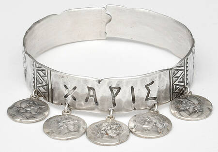 Medallion-Etruscan (Sterling, Hollowware) Charm Bracelet