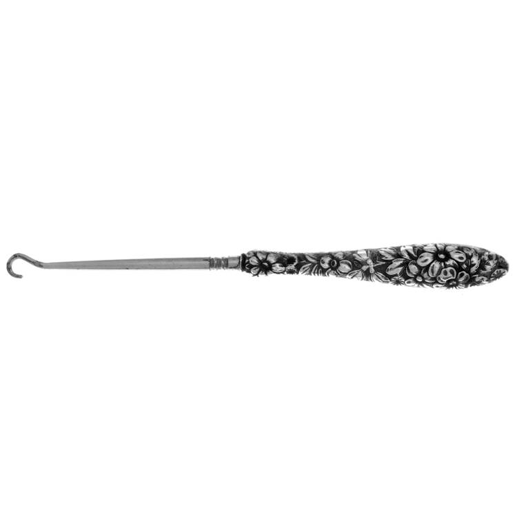 Repousse Chased (Sterilng, Hollowware) Button Hook-Hollow Hdl/Large