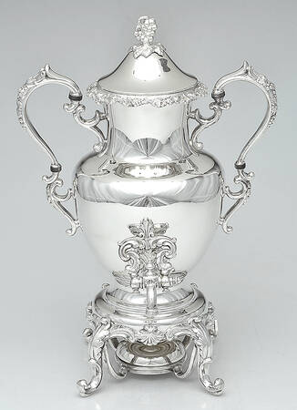 GDS1 (Silverplate, Hollowware) Samovar with attached Stand and Burner