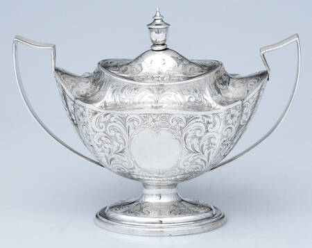 Plymouth-Engraved (Sterling, Hollowware) Sugar Bowl & Lid