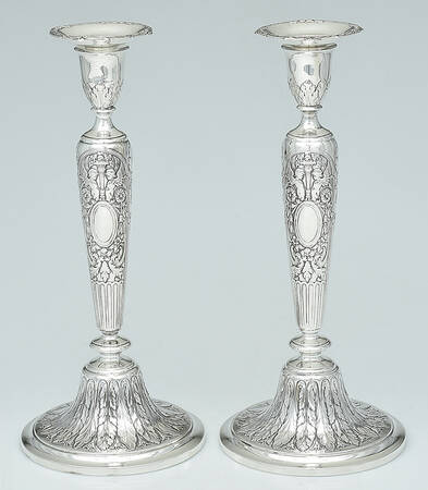 A12665 (Sterling, Hollowware) Pair of Weighted Candlesticks with Bobeche