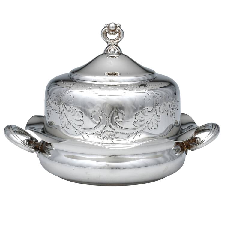 Silverplate Hollowware Round Covered Butter Dish & Strainer