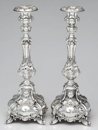 Ben Yehuda (Sterling, Hollowware) Pair of 13" Candlesticks with Bobeche