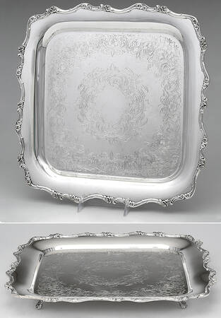 American Rose (Silverplate, Holloware) 15" Footed Square Platter