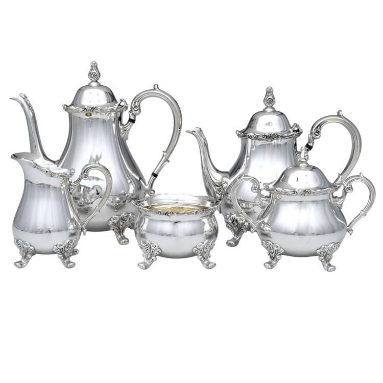 American Rose (Silverplate, Holloware) 5-Piece Plated Tea Set (with Waste)