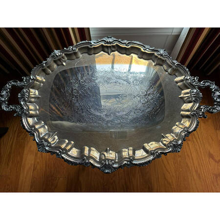 Shell and Scroll (Silverplate, Hollowware) 24" Large Footed Waiter Tray