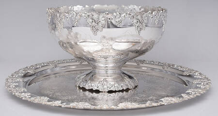 Vintage-Chased (Silverplate, Hollowware) Punch Bowl and Tray