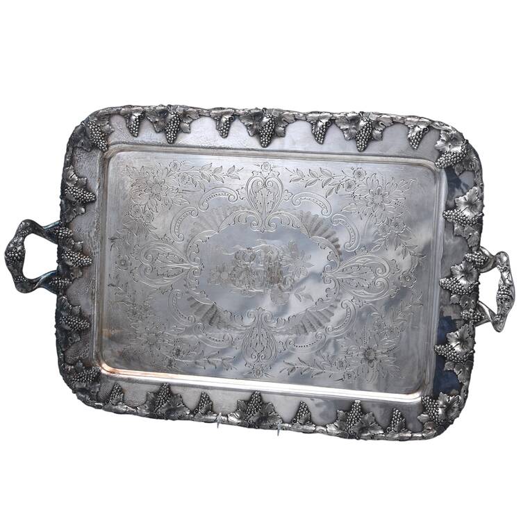 Vintage-Plain (Silverplate, Hollowware) Large Footed Waiter Tray