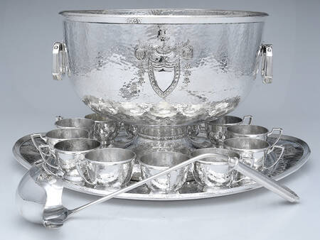 Heraldic (Silverplate, Hollowware) Punch Set (Bowl,  12 Cups, Tray and Ladle)