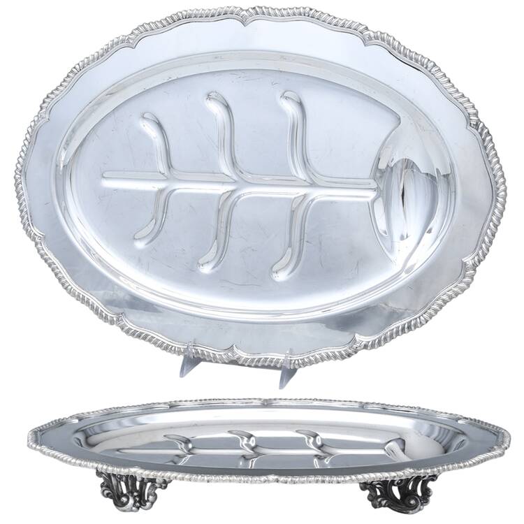 Staffordshire (Silverplate, Hollowware)  Large 3-Part Footed Meat Platter
