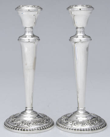 N283 (Sterling, Hollowware) Pair of 9" Weighted Candlesticks