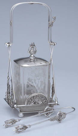 249 (Silverplate, Hollowware) (4 Pc) Pickle Castor (Stand, Liner, Lid & Tongs)
