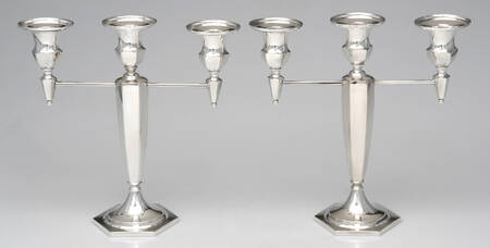 144 (Silverplate, Hollowware) Pair of 10" 3 Light Candelabra