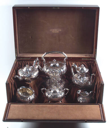 2340 (Sterling, Hollowware) 7 Piece Tea Set (SCP, STP, SCR, SSU, SWB, SKES)
