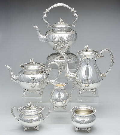P785 (Silverplate, Hollowware 6-Piece Plated Tea Set (Waste & Kettle)