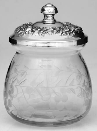 Repousse-Full Chased-Hand Chased Crystal Jam Jar & Silver Lid