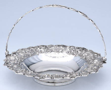 Repousse-Full Chased-Hand Chased 11" Handled Basket
