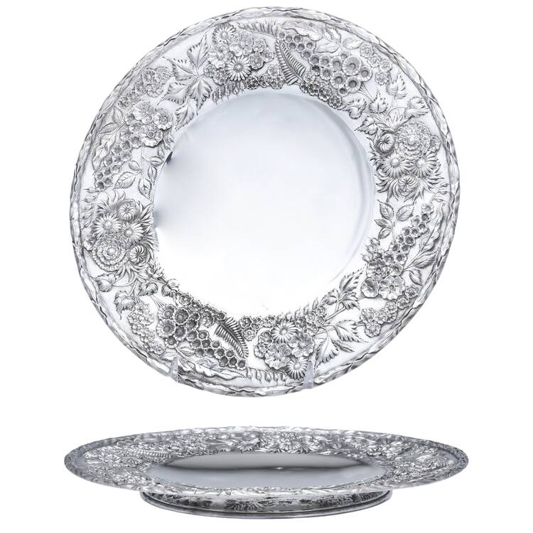 Repousse-Full Chased-Hand Chased Sandwich/Cake Pedestal Plate