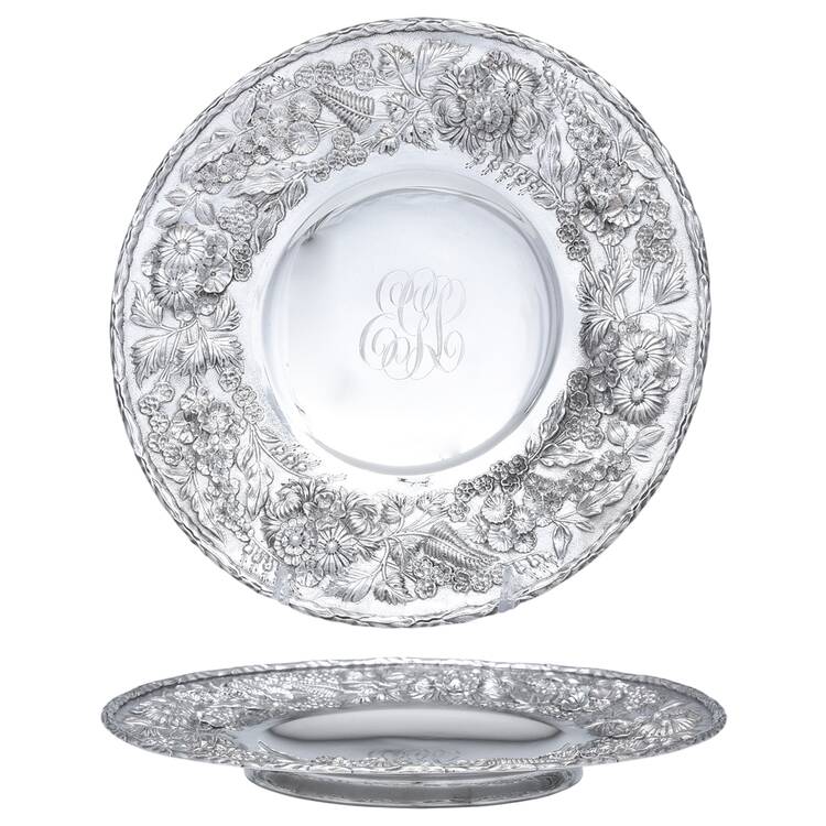 Repousse-Full Chased-Hand Chased Sandwich/Cake Pedestal Plate