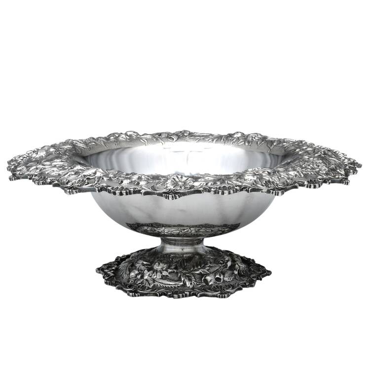 Repousse-Full Chased-Hand Chased 11" Round Footed Centerpiece