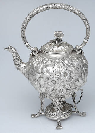 Repousse (Coin, Hollowware, No Landscape) Kettle, Stand & Burner